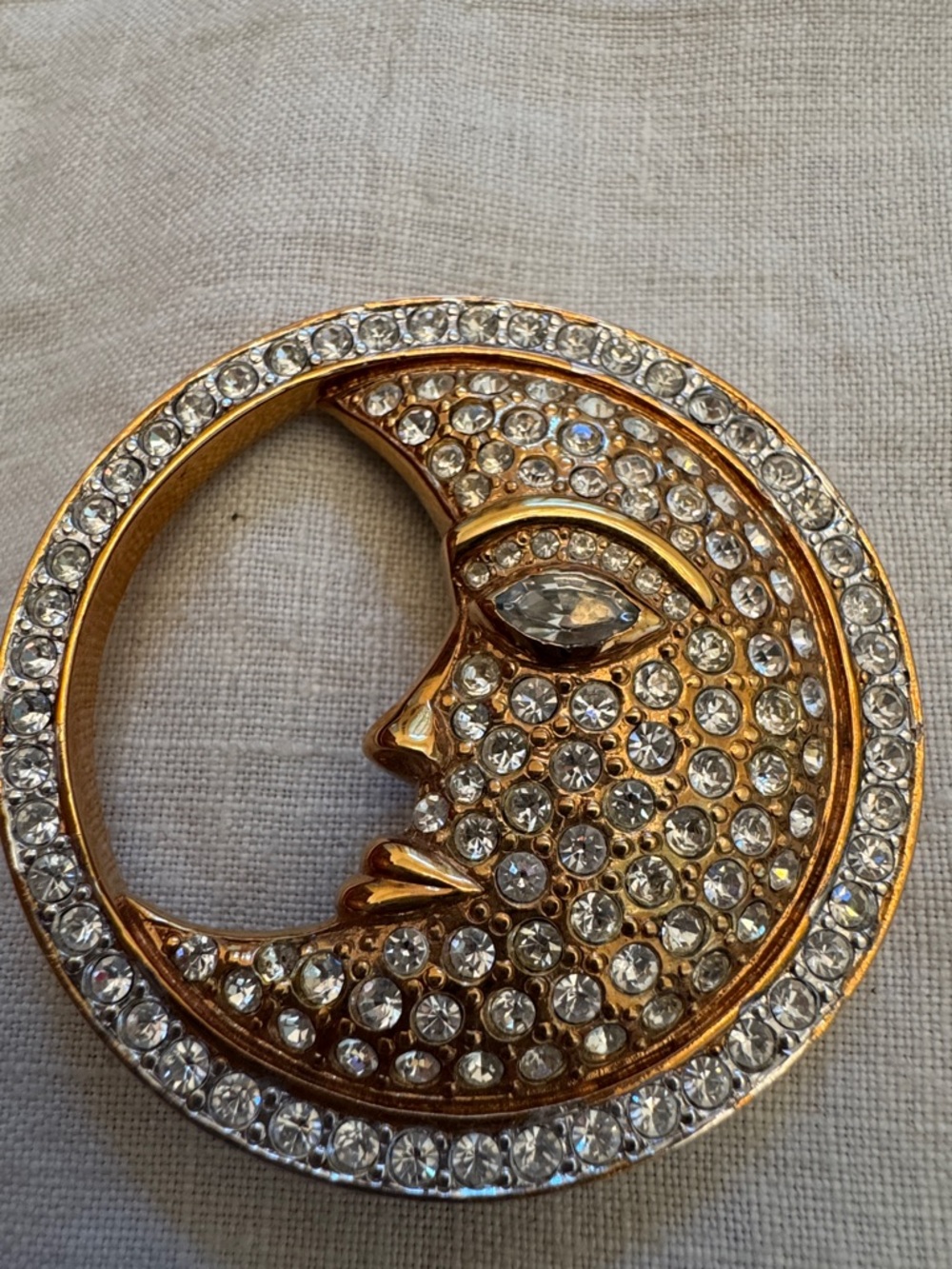 Stunning Vintage Carolee Limited Edition Gold-Tone Crescent Moon Crystal Brooch